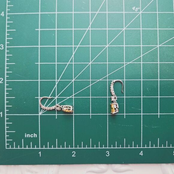 Oval Cut Yellow Diamond Earrings with Clear White Baguette Diamonds 925… - Picture 9 of 9